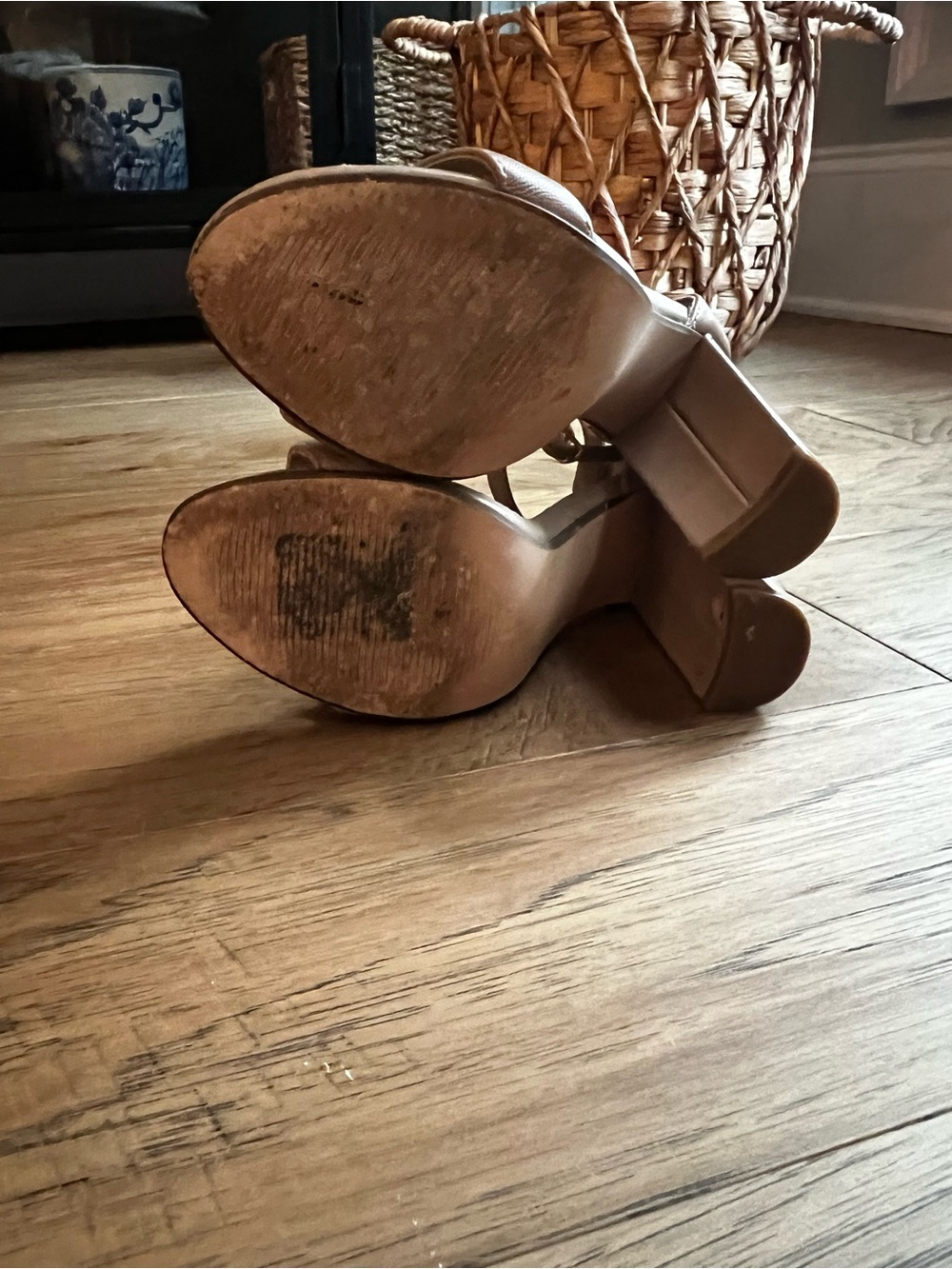 Steve Madden Beige Nude Ankle-Strap Block Heels - Picture 7 of 8